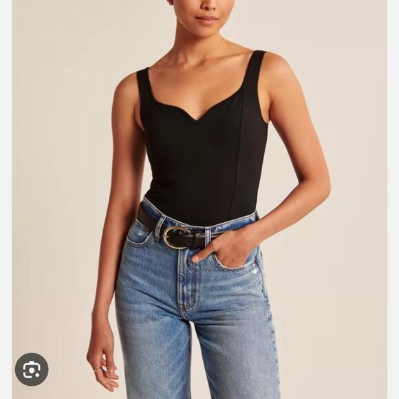 Abercrombie & Fitch Ponte Corset Sweetheart Neck Bodysuit Black Medium Layer - Picture 1 of 5